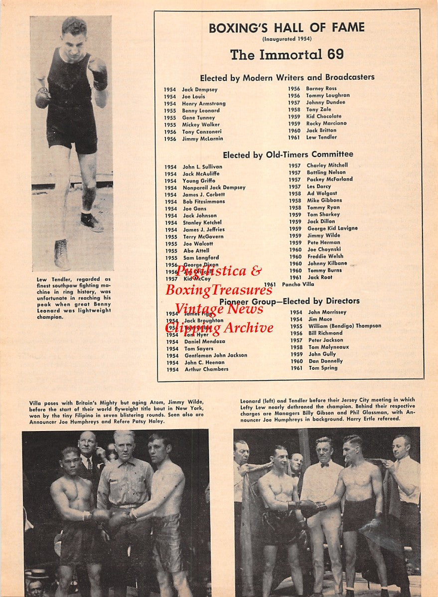 Boxing News Clipping #2219 - Lew Tendler, Pancho Villa vs. Jimmy Wilde, Benny Leonard vs. Lew Tendler