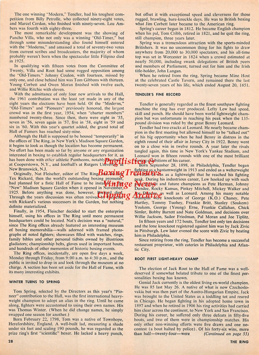 Boxing News Clipping #2219 - Lew Tendler, Pancho Villa vs. Jimmy Wilde, Benny Leonard vs. Lew Tendler