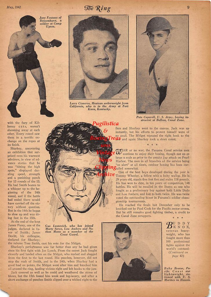 Boxing News Clipping #222 - Joey Fontana, Larry Cisneros, Pete Caparell, Gus Lesnevich, Baby Breese