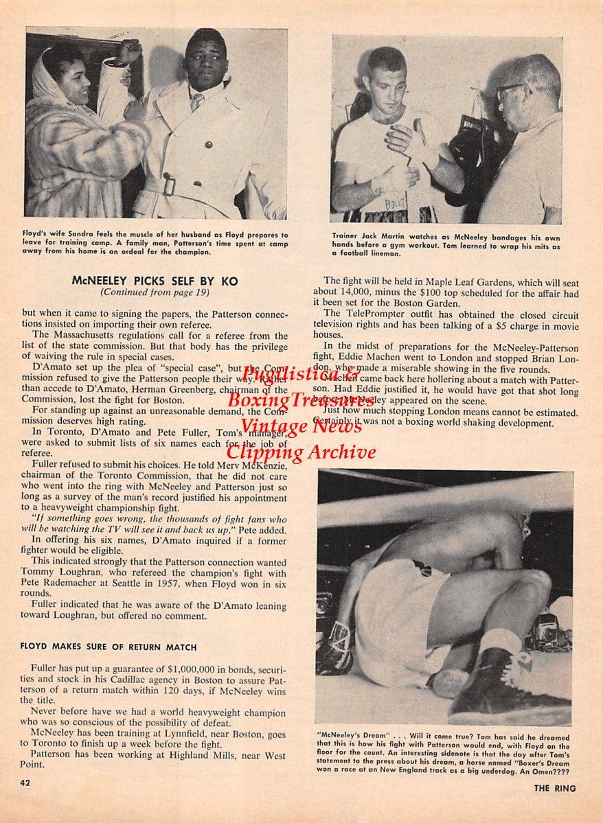 Boxing News Clipping #2221 - Otis Air Force Base Boxing Team, Orville Hogue, William Atkins, Coston Stanford, Lawrence Creams, John Hosty and more. Floyd Patterson vs. Tom McNeeley