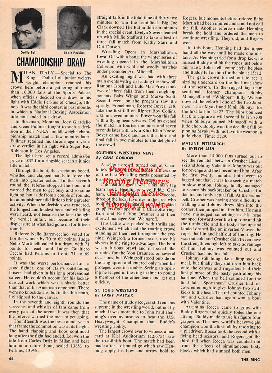 Boxing News Clipping #2222 - Duilio Loi, Eddie Perkins