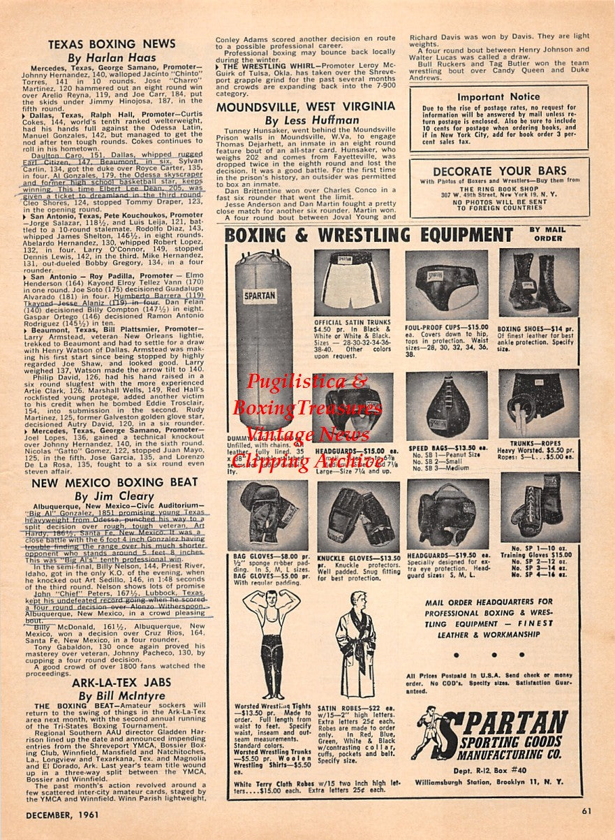Boxing News Clipping #2224 - Gustav Scholz, Spartan Boxing Equipment Ad
