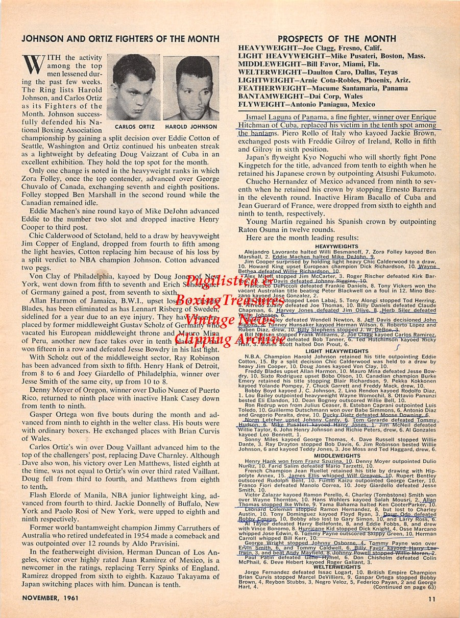 Boxing News Clipping #2229 - Philadelphia Jack O'Brien, Carlos Ortiz, Harold Johnson