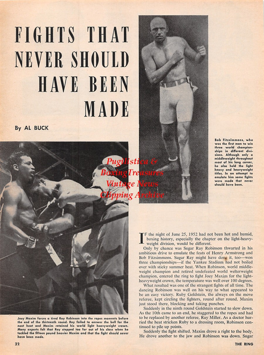 Boxing News Clipping #2233 - Nonpareil Jack Dempsey vs. George LaBlanche, Joey Maxim vs. Sugar Ray Robinson, Bob Fitzsimmons