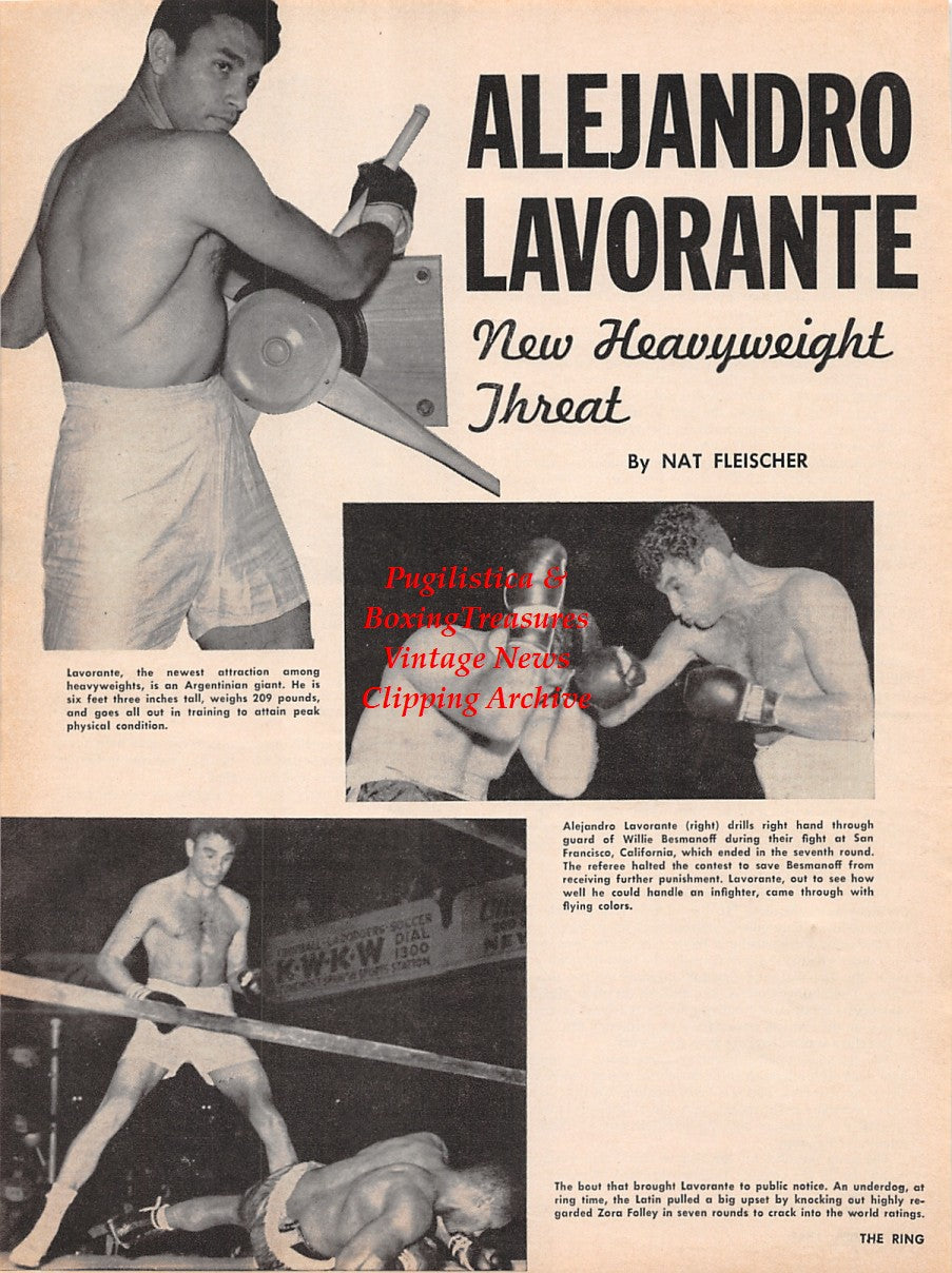 Boxing News Clipping #2235 - Alejandro Lavorante, Willie Besmanoff, Zora Folley, Terry McGovern vs. Young Corbett