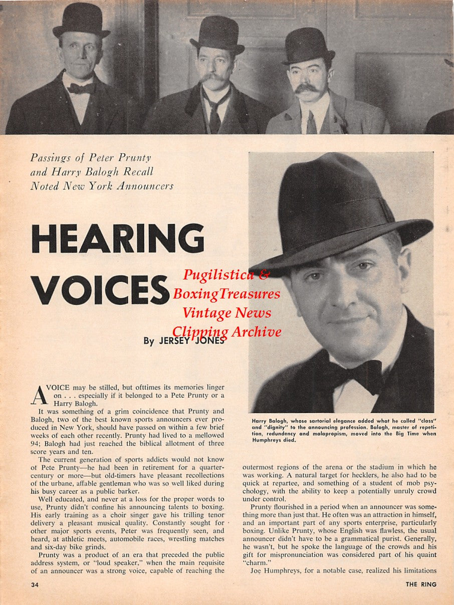 Boxing News Clipping #2237 - Harry Balogh, Peter Prunty, Fred Burns, Charley Harvey, Primo Carnera, Henry Johnson and more
