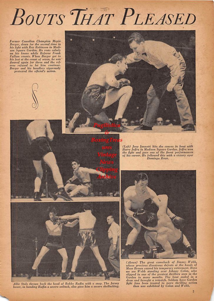Boxing News Clipping #224 - Maxie Berger, Joey Iannotti vs. Harry Jeffra, Jimmy Webb, Allie Stolz