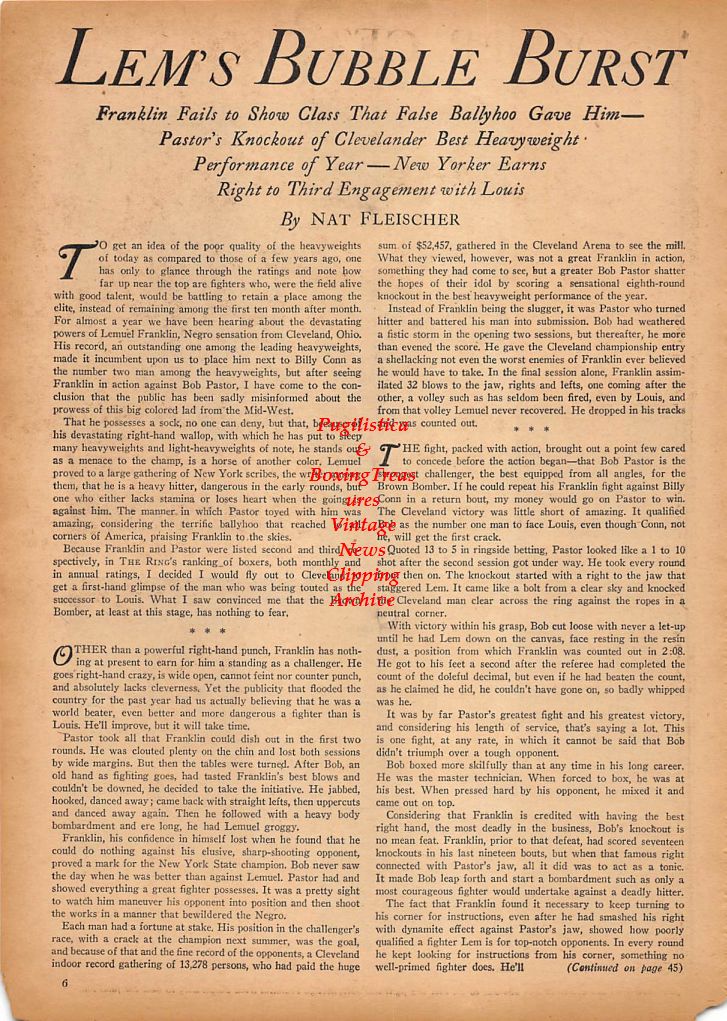 Boxing News Clipping #224 - Maxie Berger, Joey Iannotti vs. Harry Jeffra, Jimmy Webb, Allie Stolz