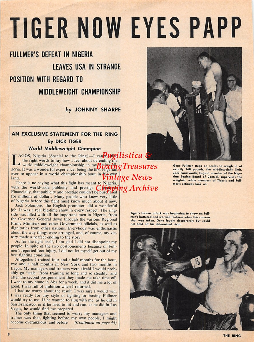 Boxing News Clipping #2246 - Gene Fullmer vs. Dick Tiger, Sonny Liston, Muhammad Ali, Doug Jones vs. Billy Daniels