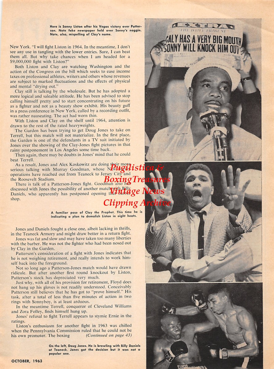 Boxing News Clipping #2246 - Gene Fullmer vs. Dick Tiger, Sonny Liston, Muhammad Ali, Doug Jones vs. Billy Daniels