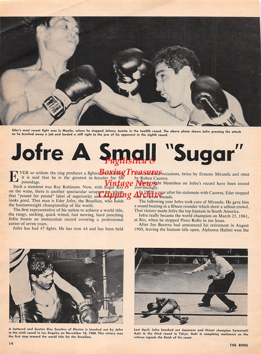 Boxing News Clipping #2249 - Eder Jofre vs. Johnny Jamito, Eloy Sanchez, Katsutoshi Aoki, James A. Farley Jr.