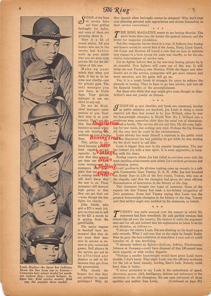 Boxing News Clipping #225 - Joe Louis in various military garb
