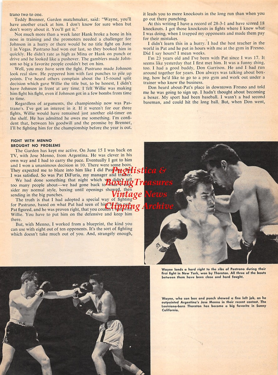 Boxing News Clipping #2253 - Wayne Thornton, Willie Pastrano, Jose Menno, Gene Winer