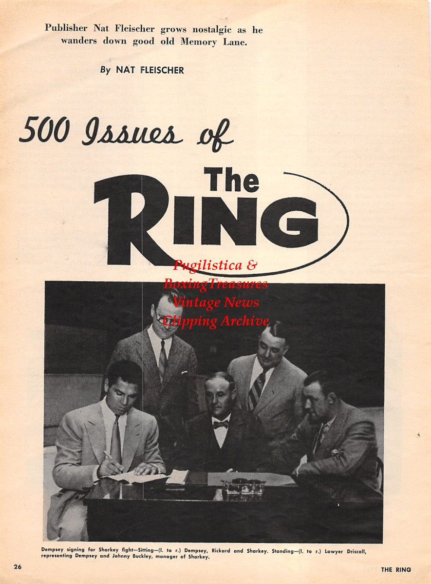 Boxing News Clipping #2254 - Jack Dempsey signs to fight Jack Sharkey, John Morrisey vs. John C. Heenan