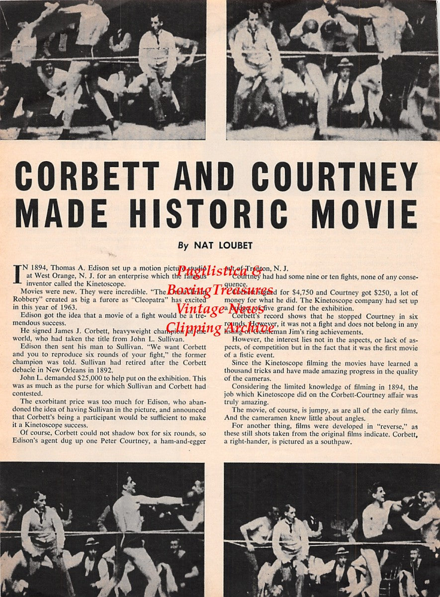 Boxing News Clipping #2256 - James J. Corbett vs. Peter Courtney fight film, Sgt. Lew Jenkins, Frank Milligan of 24th Infantry Division