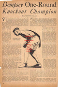 Boxing News Clipping #226 - Jack Dempsey "One-Round Knockout Champion"