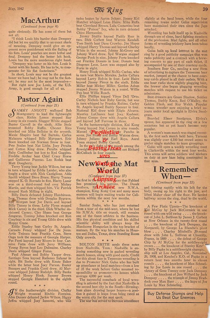 Boxing News Clipping #226 - Jack Dempsey "One-Round Knockout Champion"