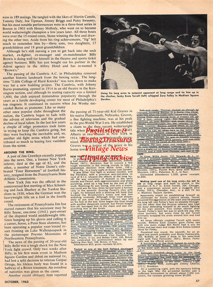 Boxing News Clipping #2260 - Ernie Terrell vs. Zora Folley