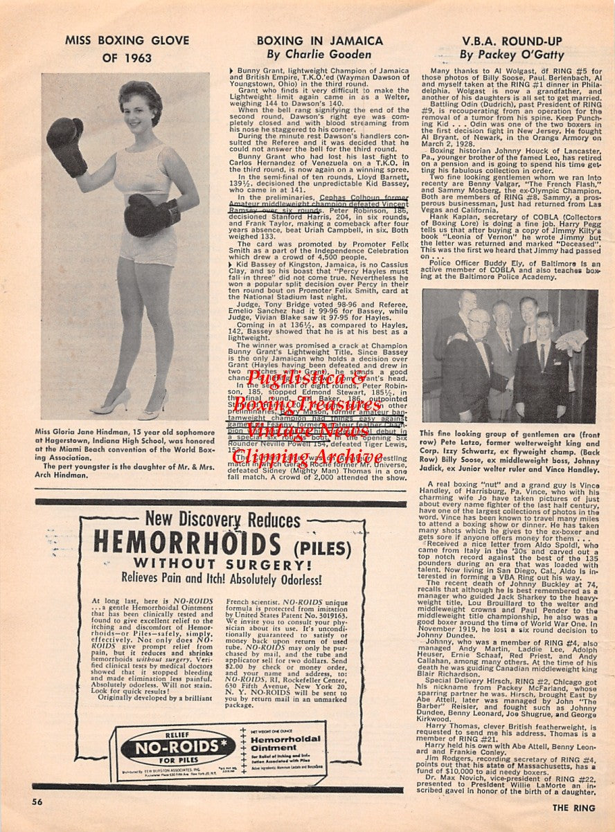 Boxing News Clipping #2261 - Gloria Jane Hindman, Vince Handley, Pete Latzo, Izzy Schwartz, Billy Soose, Johnny Jadick