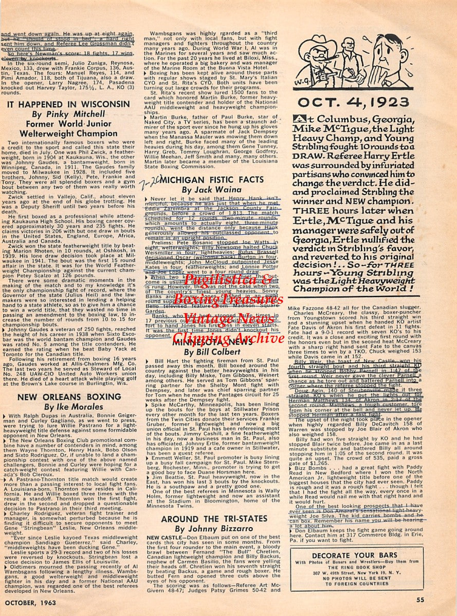 Boxing News Clipping #2261 - Gloria Jane Hindman, Vince Handley, Pete Latzo, Izzy Schwartz, Billy Soose, Johnny Jadick