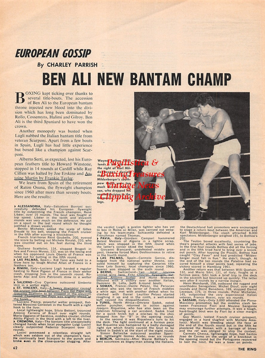 Boxing News Clipping #2264 - Wayne Bethea vs. Karl Mildenberger, Antonio Herrera vs. Juan Ramirez