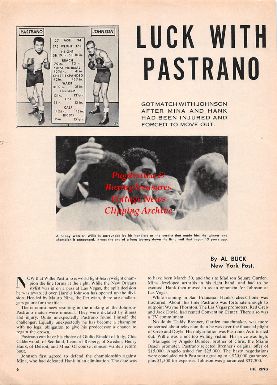 Boxing News Clipping #2266 - Willie Pastrano vs. Harold Johnson