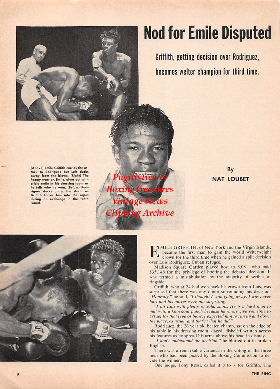 Boxing News Clipping #2267 - Emile Griffith vs. Luis Manuel Rodriguez, Willie Pastrano vs. Harold Johnson