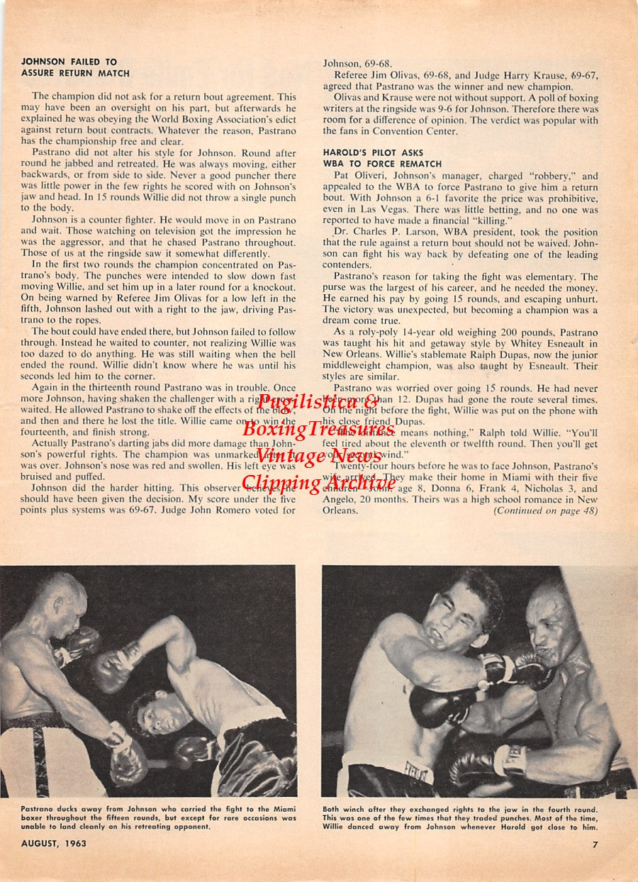 Boxing News Clipping #2267 - Emile Griffith vs. Luis Manuel Rodriguez, Willie Pastrano vs. Harold Johnson