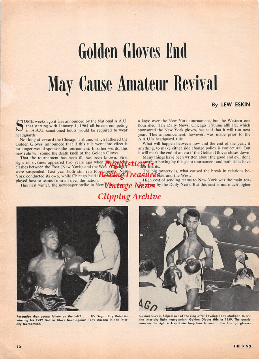 Boxing News Clipping #2268 - Sugar Ray Robinson and Cassius Clay in Golden Gloves, Emile Griffith, Howie Albert, Sid Martin, Gil Clancy