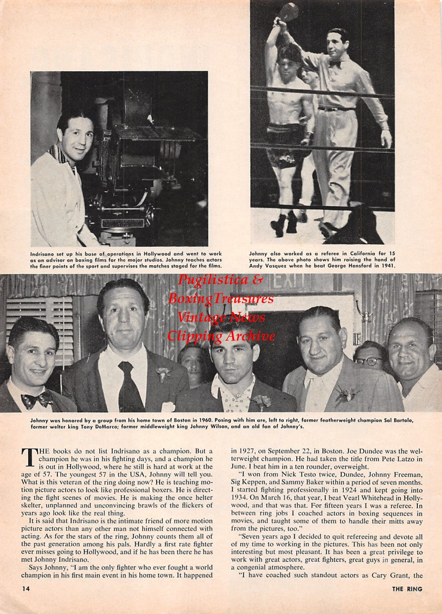 Boxing News Clipping #2269 - Johnny Indrisano, Chick Devlin, Andy Vasquez, Sal Bartolo, Tony DeMarco, Johnny Wilson