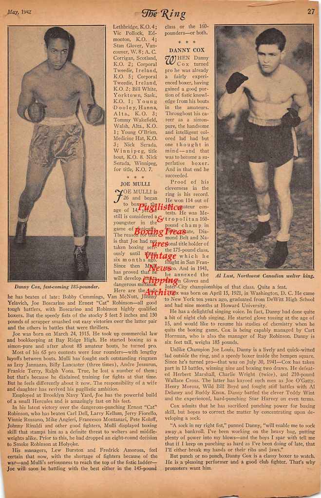 Boxing News Clipping #227 - Milton Kessler, Marty King, Joe Mulli, Danny Cox, Al Lust