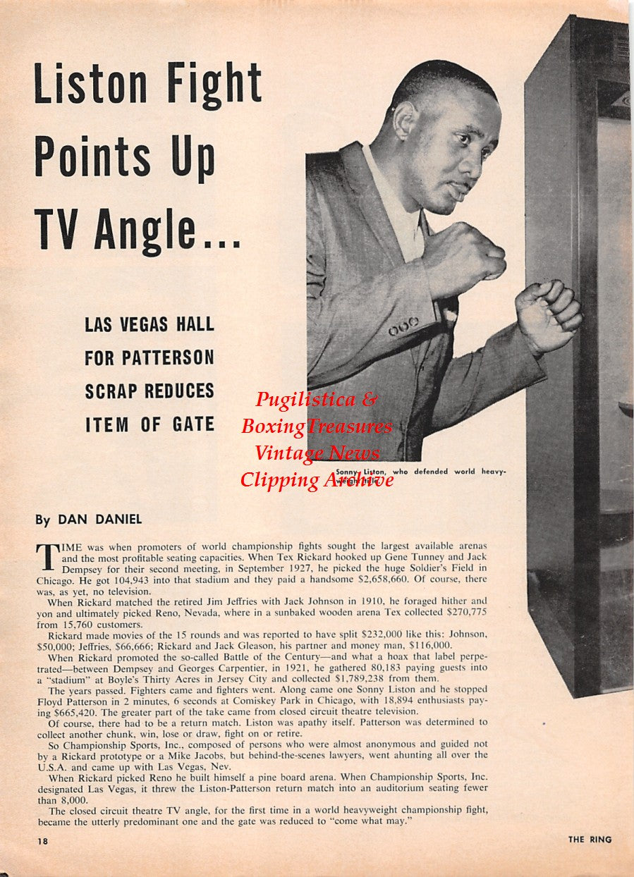 Boxing News Clipping #2271 - Sonny Liston, Johnny Indrisano, William Lundigan, Mickey Rooney, Fred MacMurray, Robert Ryan, John Garfield
