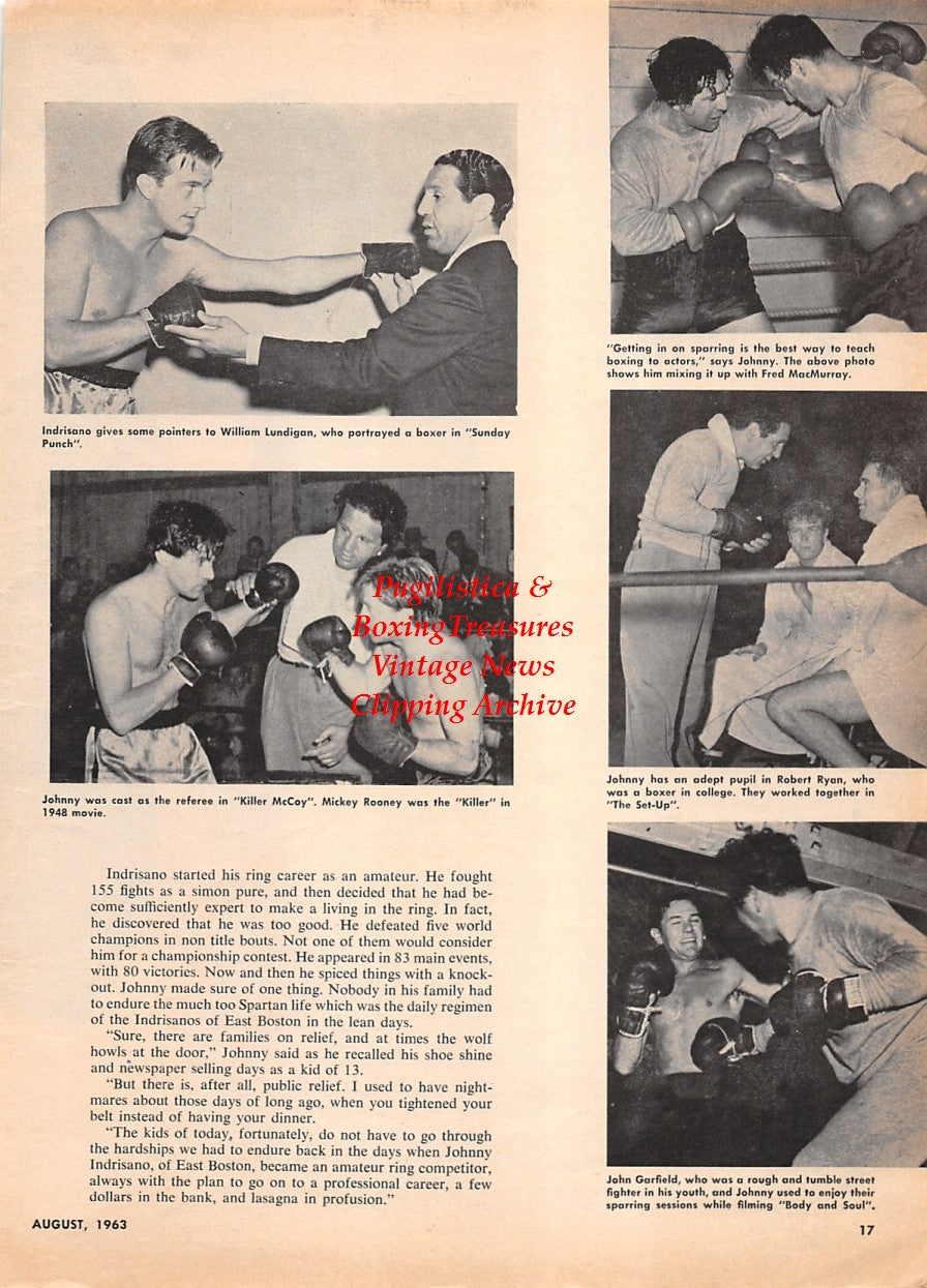 Boxing News Clipping #2271 - Sonny Liston, Johnny Indrisano, William Lundigan, Mickey Rooney, Fred MacMurray, Robert Ryan, John Garfield