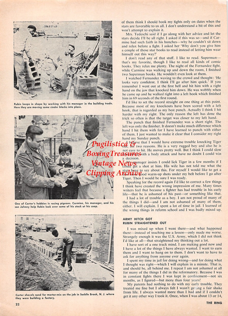Boxing News Clipping #2273 - Rubin "Hurricane" Carter, Joe Gonzalez, Florentino Fernandez, Carmine Tedeschi, Johnny Lobianco