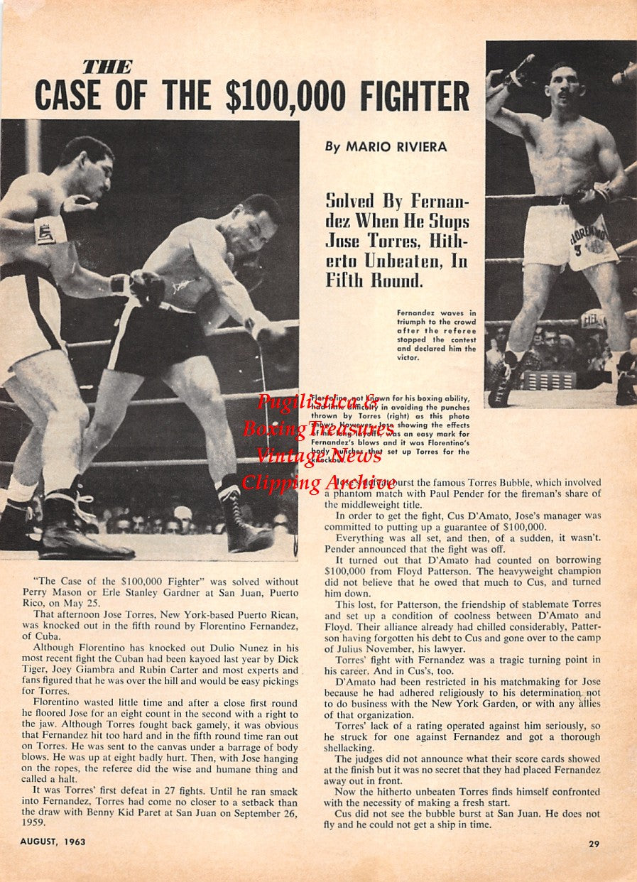 Boxing News Clipping #2276 - Jack Root memorial, Jose Torres vs. Florentino Fernandez