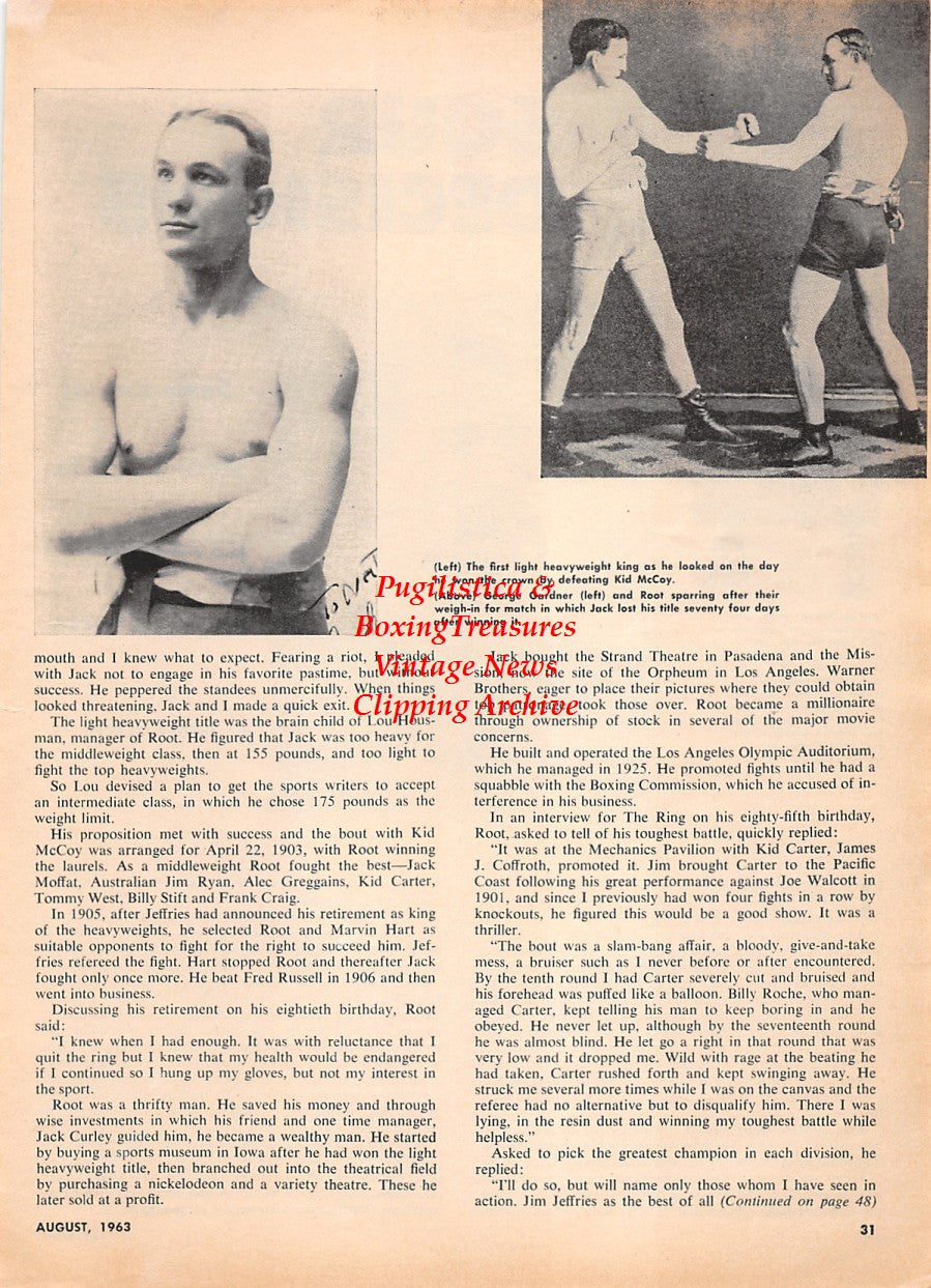 Boxing News Clipping #2277 - Young Griffo, Wyatt Earp, Jack Root, George Gardner