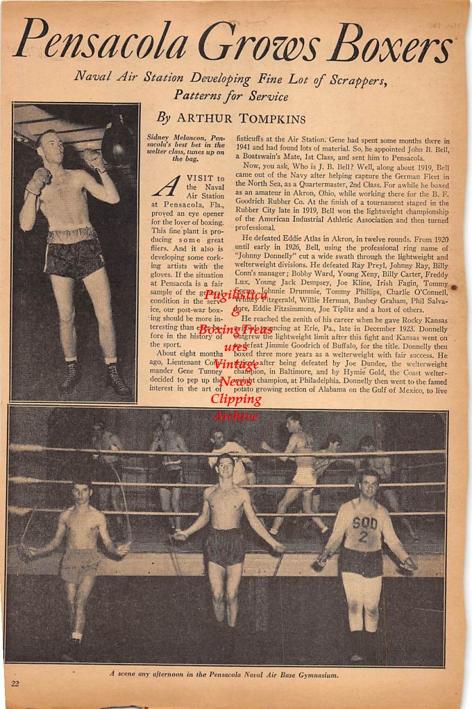 Boxing News Clipping #228 - Pensacola Florida Naval Boxers, Sidney Melancon, Sammy Angott vs. Bob Montgomery