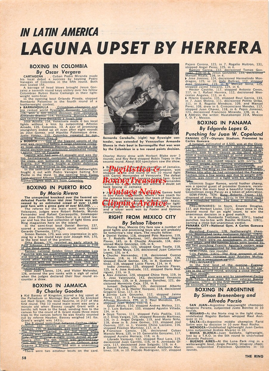 Boxing News Clipping #2284 - Bernardo Caraballo vs. Armando Blanco, Hen Pearce vs. Joe Berks