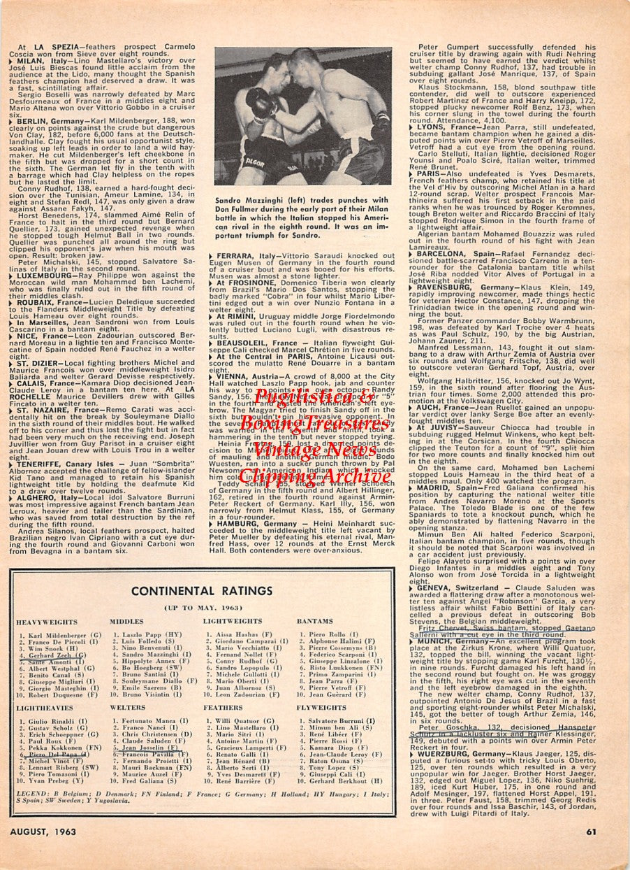 Boxing News Clipping #2286 - Packey O'Gatty, Dick Tiger, Lew Eskin, Sandro Mazzinghi vs. Don Fullmer