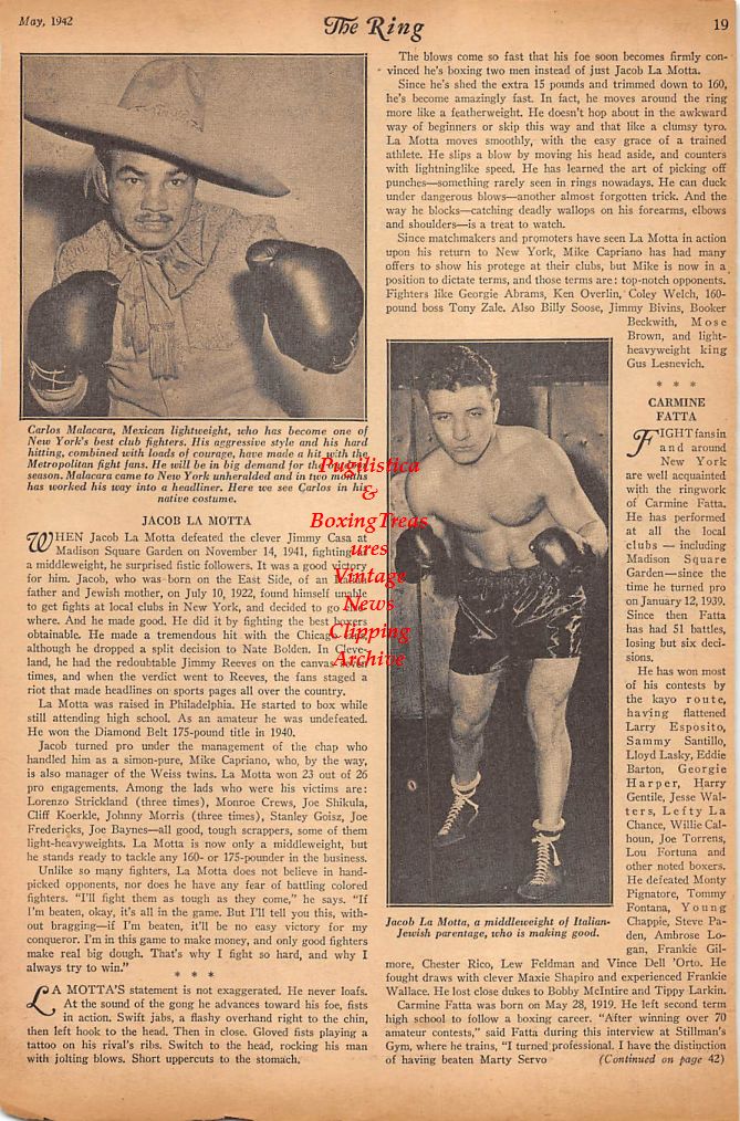 Boxing News Clipping #229 - Carlos Malacara, Jake LaMotta