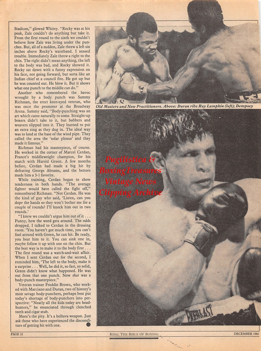 Boxing News Clipping #2292 - The Science of Body Punching Cartoon, Roberto Duran vs. Ray Lampkin, Roland LaStarza