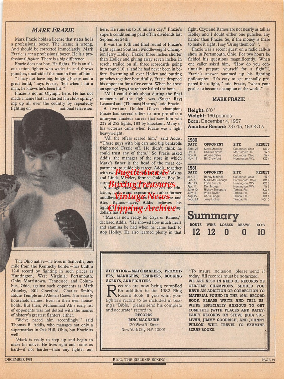 Boxing News Clipping #2295 - Sean O'Grady vs. Andy Ganigan, Mark Frazie