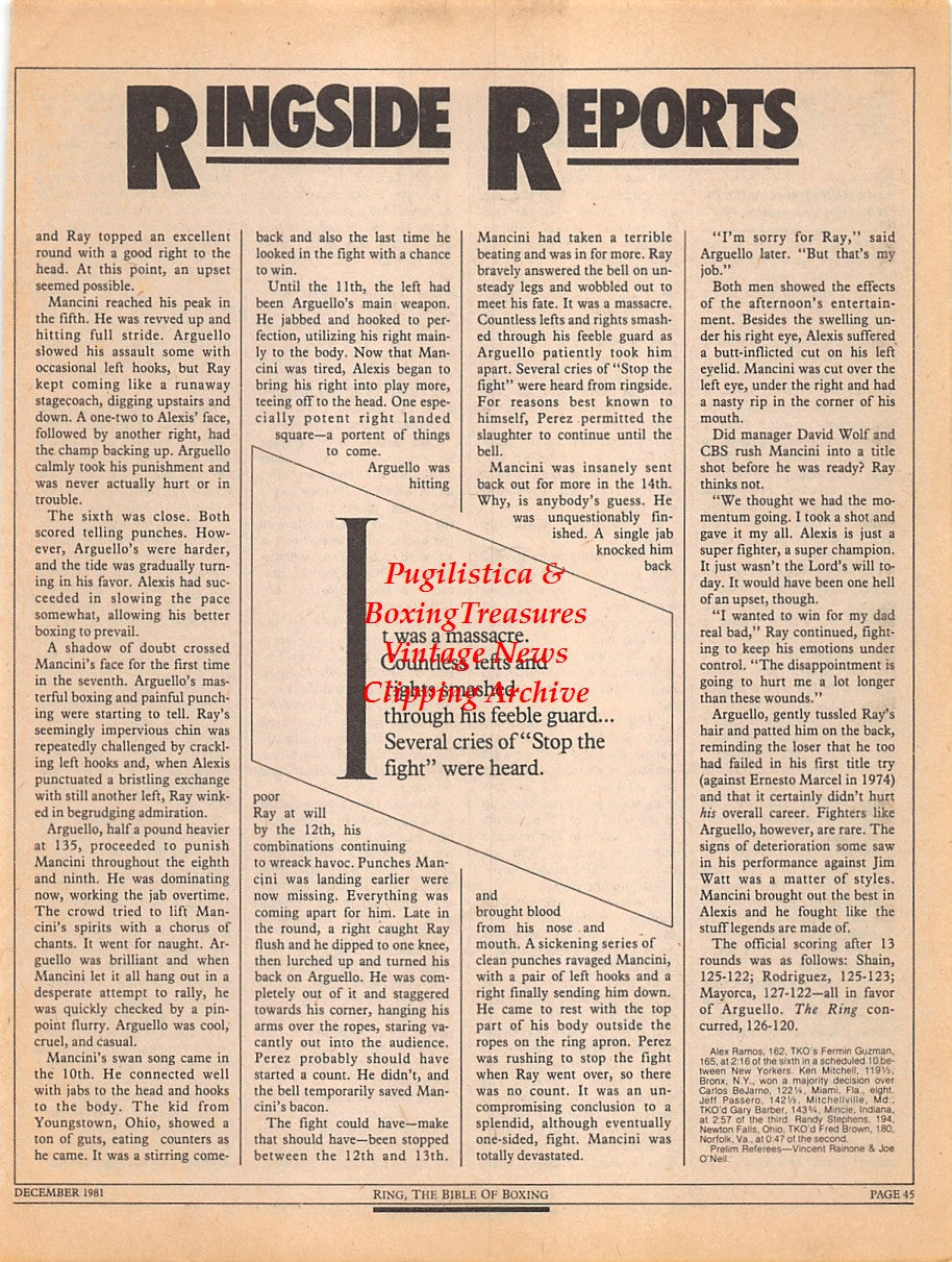 Boxing News Clipping #2298 - Matthew Saad Muhammad vs. Jerry Martin, Ray Mancini vs. Alexis Arguello fight recaps