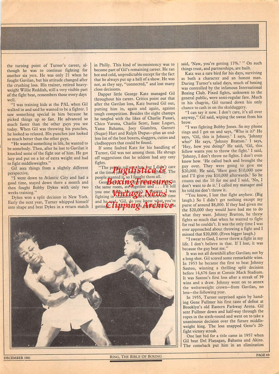 Boxing News Clipping #2300 - Gil Turner vs. Kid Gavilan
