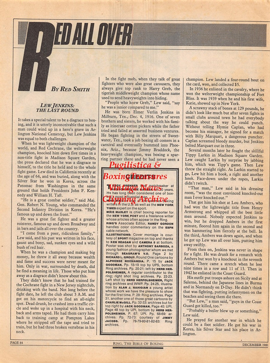 Boxing News Clipping #2306 - Billy Graham vs. Kid Gavilan, Lew Jenkins Memorial