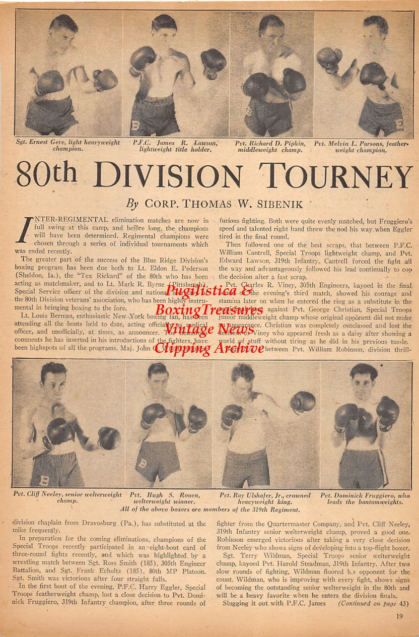 Boxing News Clipping #2308 - Ernest Gere, James Lawson, Richard Pipkin, Melvin Parsons, Cliff Neeley, Hugh Rouen, Ray Ulshafer Jr., Dominck Fruggiero