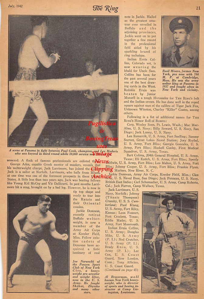 Boxing News Clipping #231 - Paul Cook, Basil Misera, Joe Narwacki, Al Braverman, Harold Furlow, Gene Furru, Joe Walek, Joe Zemba, Norman Naymik, James Leach, Martin Furlong, Noble Young, Boxing at Fort Warren Wyoming and more