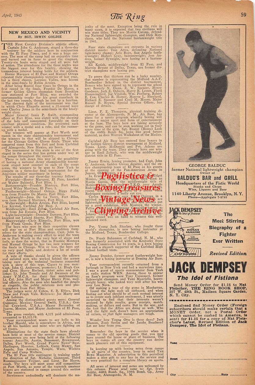 Boxing News Clipping #2311 - George Balduc, Jack Dempsey book ad