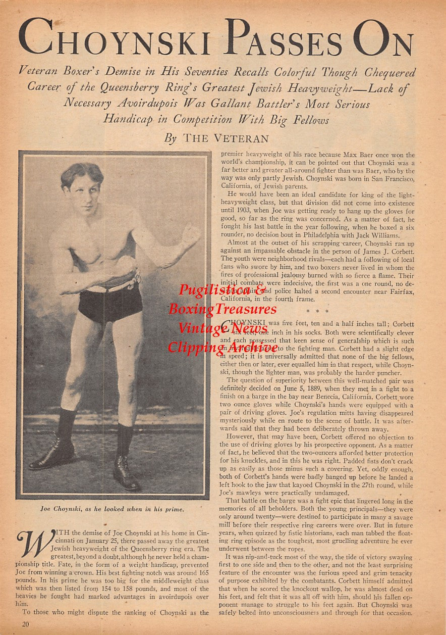 Boxing News Clipping #2318 - Joe Choynski Memorial, Lloyd Hudman vs. Rudy Frey, Bob Van Dyke, Bob Schipper, Cooper White