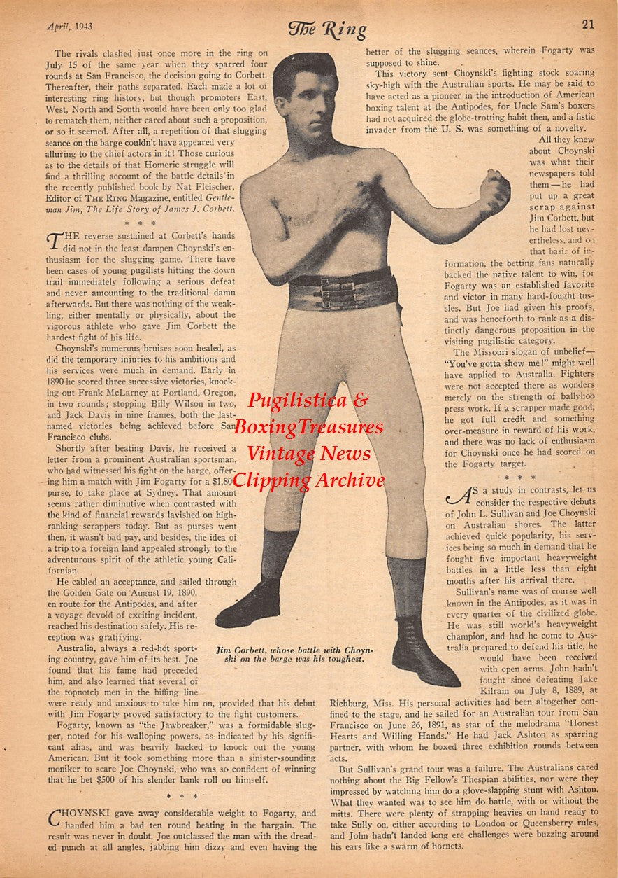 Boxing News Clipping #2319 - Jim Corbett, Joe Choynski Memorial article